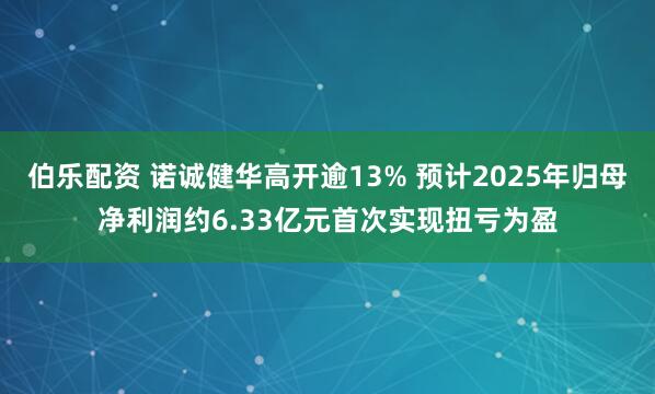 伯乐配资 诺诚健华高开逾13% 预计2025年归母净利润约6.33亿元首次实现扭亏为盈